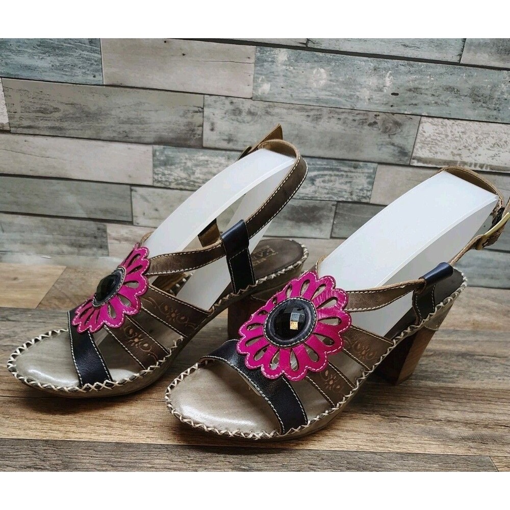 Womens Spring Step L'Artiste Pristine Sandals Slingback Jeweled Heels Sz. 39/8.5